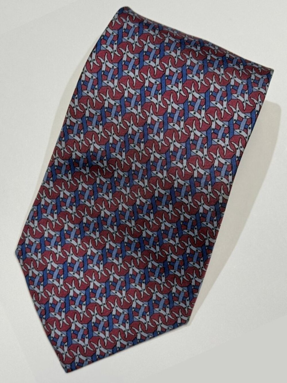 HERMES Purple Blue Horseshoes Pattern Print Silk Tie
